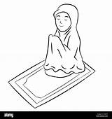 Islam Pray Ramadan Schwarz Beten Drawn Pregano Linie Alamy Musulmana sketch template