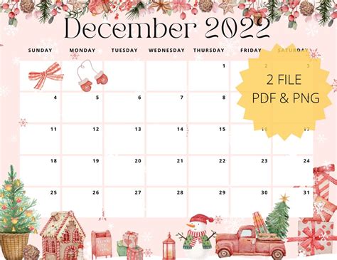 editable christmas  calendar calendar  planner etsy