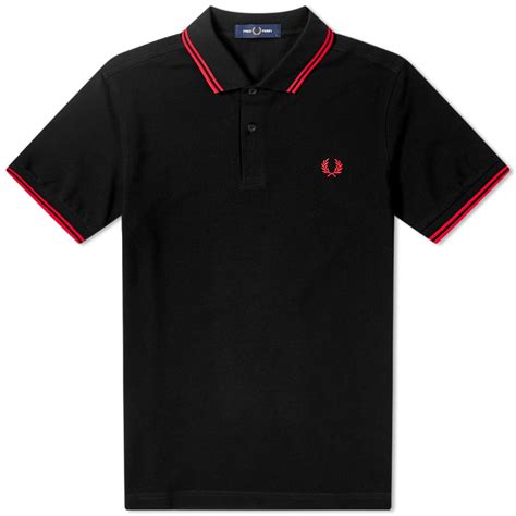 Fred Perry Authentic Slim Fit Twin Tipped Polo Black And Red