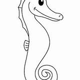 Seahorse Coloring Drawing Simple Cartoon Lovely Kids sketch template