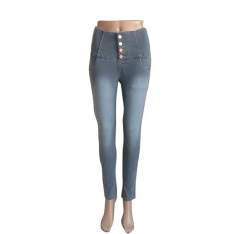 Stretchable Skinny Ladies Grey 4 Button Denim Jeans Waist Size 28 34