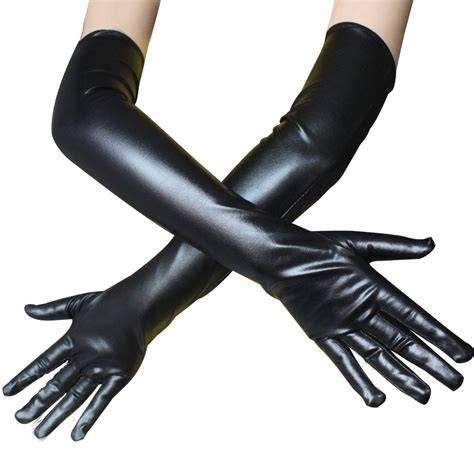 fashion sexy women s over elbow faux leather gloves black white long