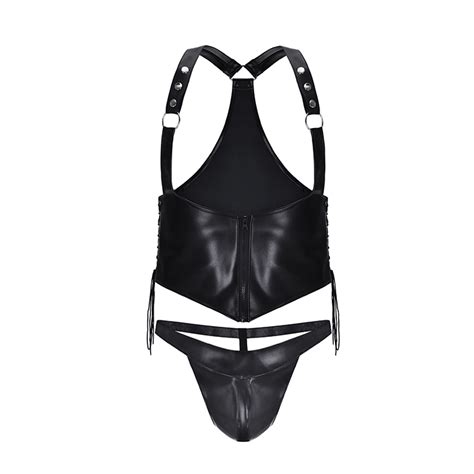 men s sexy wet look pvc leather harness and thong bdsm clothing bondage