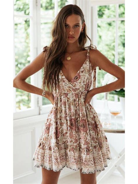 Floral Print Folds Spaghetti Beach Sweet Dresses Womensdresses