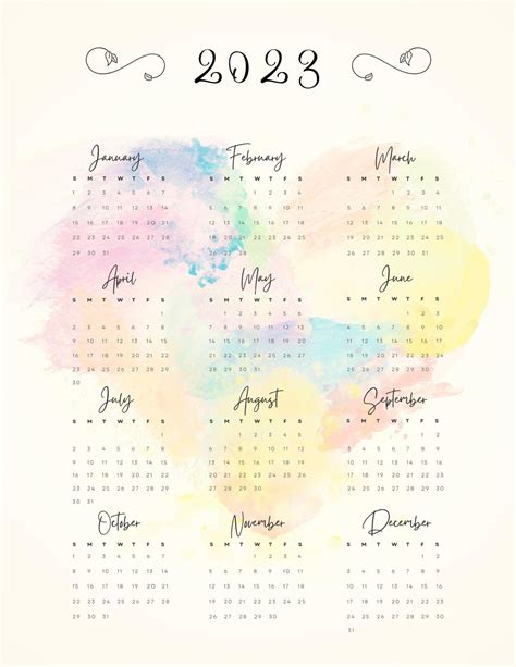 year   glance calendar printable watercolor heart etsy australia