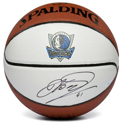 dirk nowitzki signed dallas mavericks logo basketball panini  pristine auction