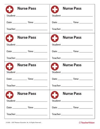 school nurse pass printable