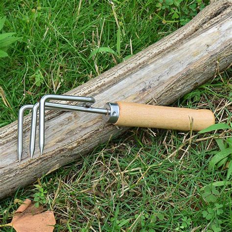 pc mini garden small rake stainless steel firm grip short wooden handle strong cultivator claw