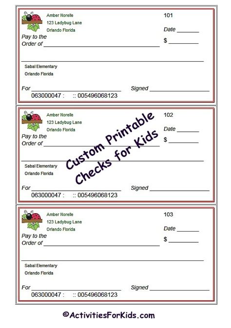 blank checks template printable play checks  kids