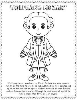 wolfgang mozart famous composer informational text coloring page craft