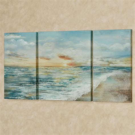 coastal dawn ocean shore canvas triptych wall art set