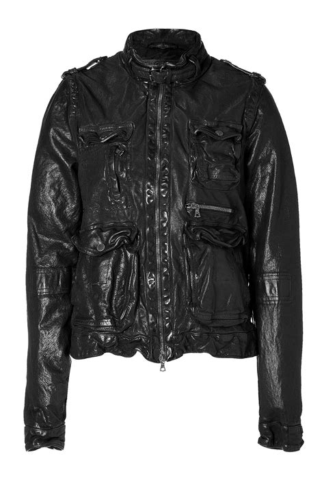 neil barrett black washed leather jacket in black lyst