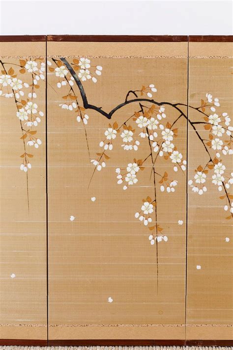 japanese  panel prunus blossom  silk screen  stdibs japanese