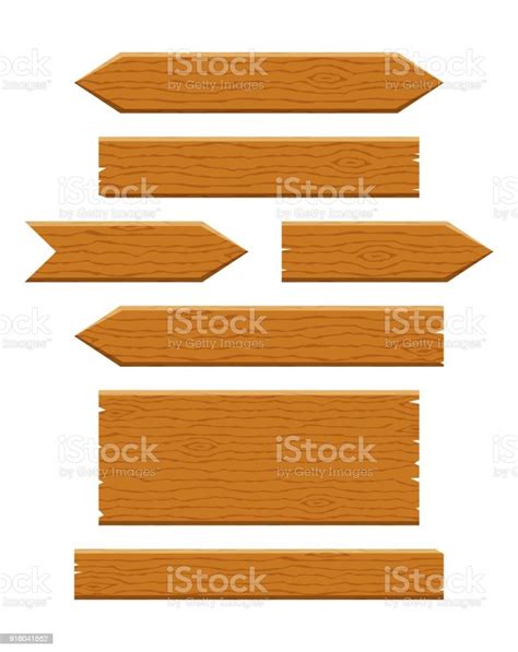 Wooden Planks Set Isolated On White Background Cartoon Flat Wood