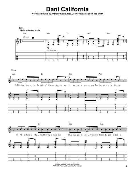 dani california guitar tab by red hot chili peppers