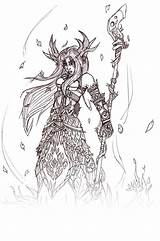 Elf Warcraft Druid sketch template