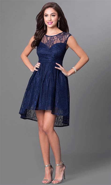 navy blue cheap high low homecoming dress promgirl
