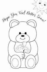 Soon Well Coloring Printable Cards Pages Kids Card Color Bear Teddy Print Template Bears Better Teacher Wishes Kid Templates Cute sketch template
