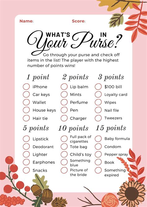 whats   purse bridal shower game   pdfs