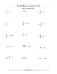 simple linear equations including fractions  worksheet
