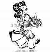 Waitress Retro Beer Order Brings Vector Stock Drawing Clipart Illustration Drawings Shutterstock Search Line sketch template