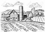 Farm Sketch Rural Landscape Barn Vector Draw Windmill Illustration Outline Hand Countryside Drawing Field Farmhouse House Silo Drawings Clip Scenery sketch template