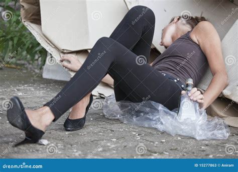 Drunk Woman Sleeping In Cartons Stock Image Image Of Drug Drunk
