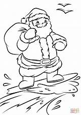 Santa Coloring Surfing Pages Printable Christmas Colouring Color Template Cartoon Surfboard Beach Australian Aussie Drawing Sheets Crafts Print Designlooter Entitlementtrap sketch template