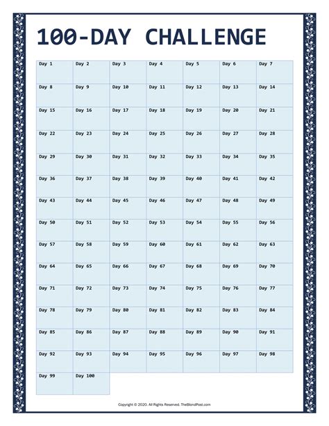 printable printable  day challenge calendar  calendar