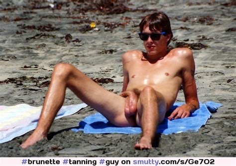 Brunette Tanning Guy Naked Naturist Nude Legsopen Semihard