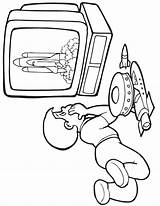 Tv Coloring Watching Space Shuttle Boy Clipart Kids Pages Drawing Launch Cliparts Colouring Library Television Clip Printable Collection Gif Popular sketch template