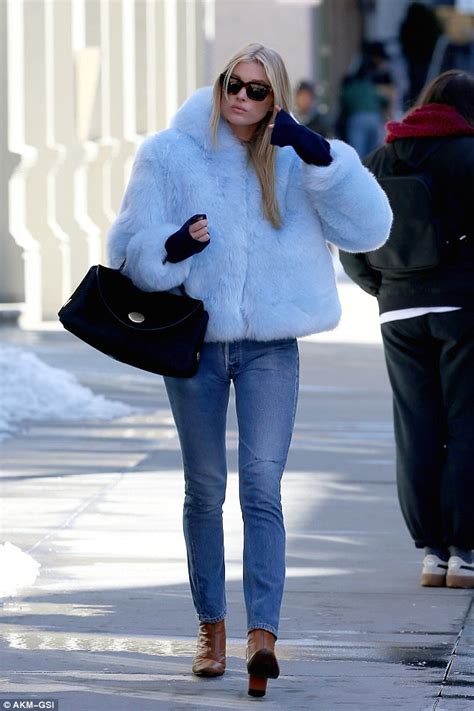 Elsa Hosk Wears Icy Blue Fur Coat In Bitter Nyc Weather