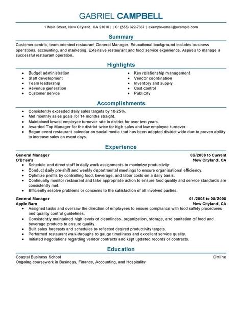 restaurant manager resume template business
