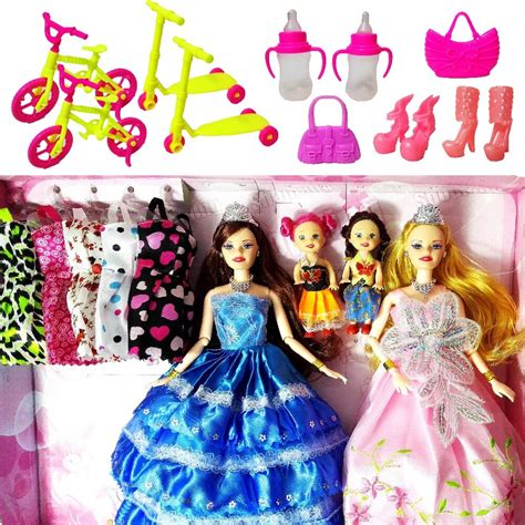 Fashion Doll Barbie Dolls Set 4 Dolls 10 Sets Of Dress