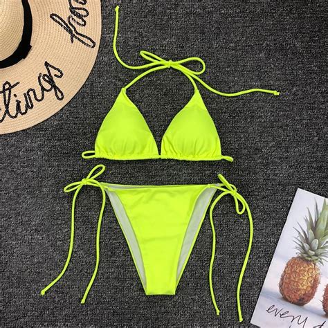 Acheter Sexy Micro Bikini 2019 Mini Maillot De Bain Jaune Fluo Femmes