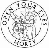 Rick Morty Coloring Open Pages Eyes Adults Text Simple sketch template