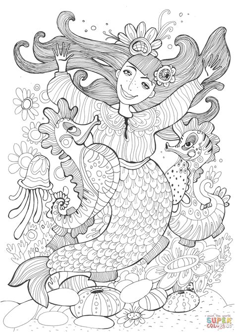 mermaid  sea horses dancing coloring page  printable coloring