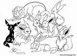 Eevee Coloring Evolutions Pokemon Pages Printable Color sketch template