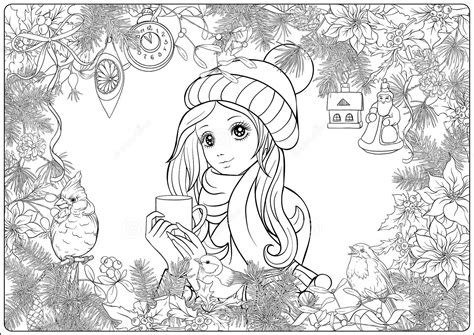 girl  winter hat coloring pages book  kids