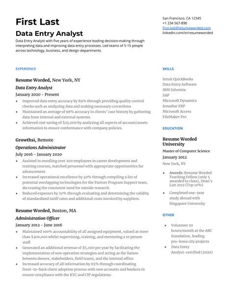 data entry resume examples   resume worded