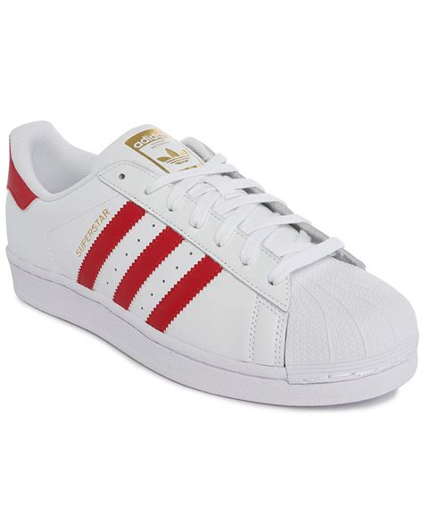 adidas originals superstar classic mono whitered stripes leather sneakers  red  men white