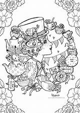 Hatter Wunderland Erwachsene Malvorlage Viktorianisch Trippy Ausmalen Hutmacher Mandalas Ladies Für sketch template