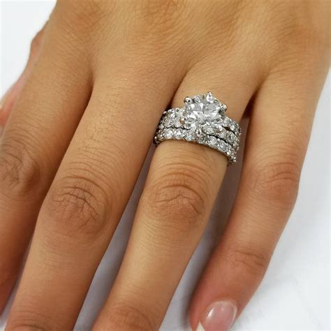 9ct Diamond Engagement Ring Eternity Guard Band Set 14k White Gold