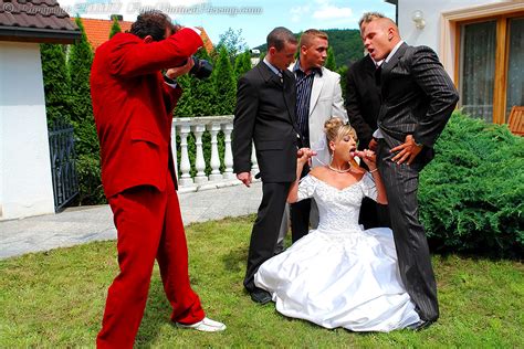 slutty bride miss piss gets gang banged cum covered and pissed on outdoors
