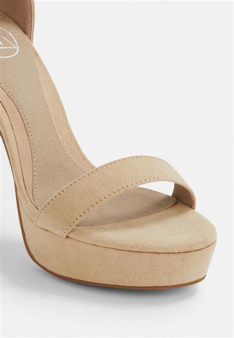 Nude Faux Suede Simple Strap Platform Heeled Sandals Missguided