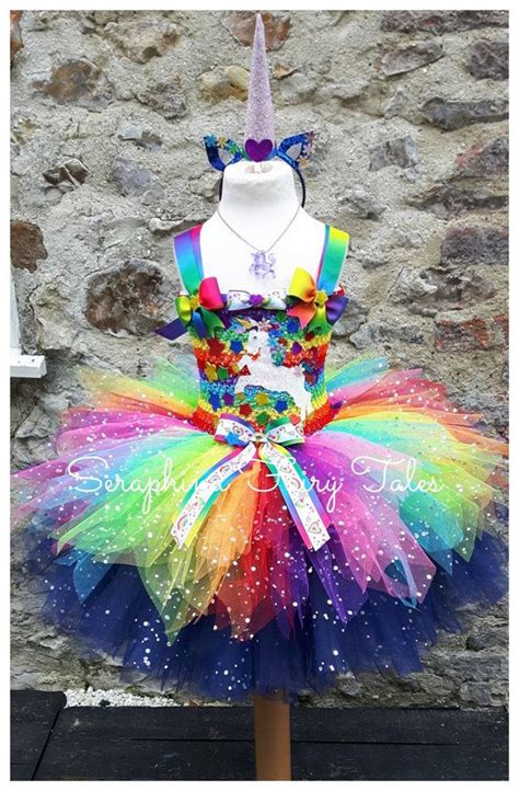 girls rainbow unicorn dress costume lined top  layer birthday party