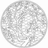 Coloring Chinese Pages Cherry Blossom Japanese Garden Mandala China Adult Asian Adults Coloriage Temple Blossoms Color Chine Mandalas Stress Anti sketch template