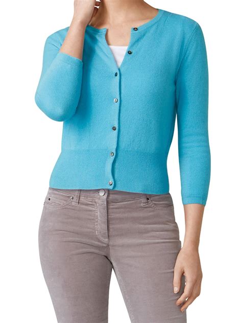 pure collection cashmere cropped cardigan soft turquoise at john