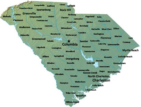 south carolina map  cities