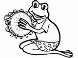 Coloring Frog Amphibians Pages Tambourine Toads Salamanders Frogs Playing sketch template
